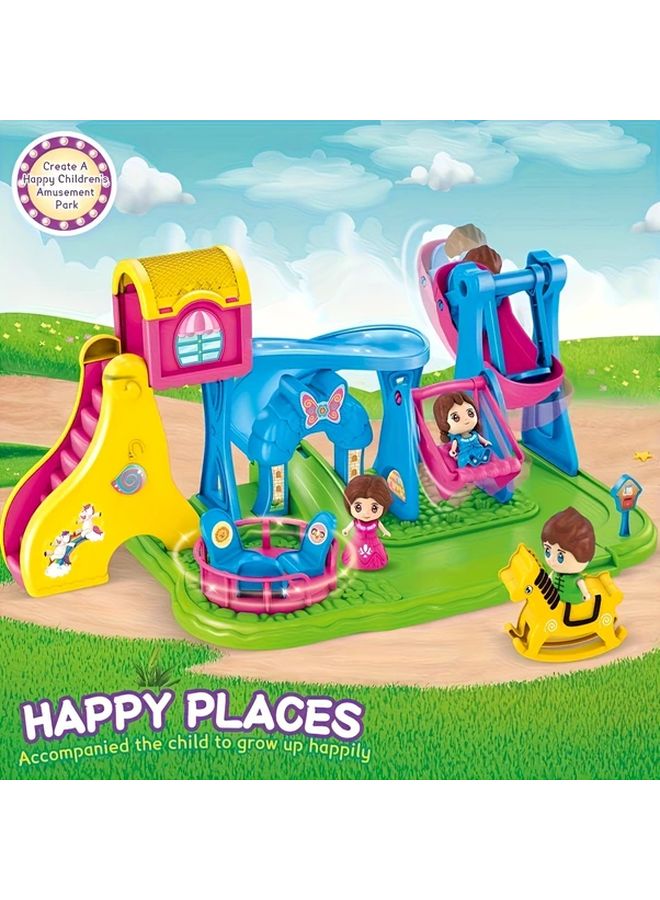 Amusement Park Playset For Kids With Slide Swings And Merry Go Round Perfect For Imaginative Play - Image 1